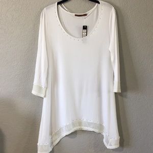 White Tunic Top Embellished neckline and hem